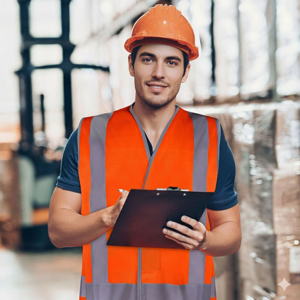 High-Visibility Safety Vest — Fluoro Orange with Reflective Tape