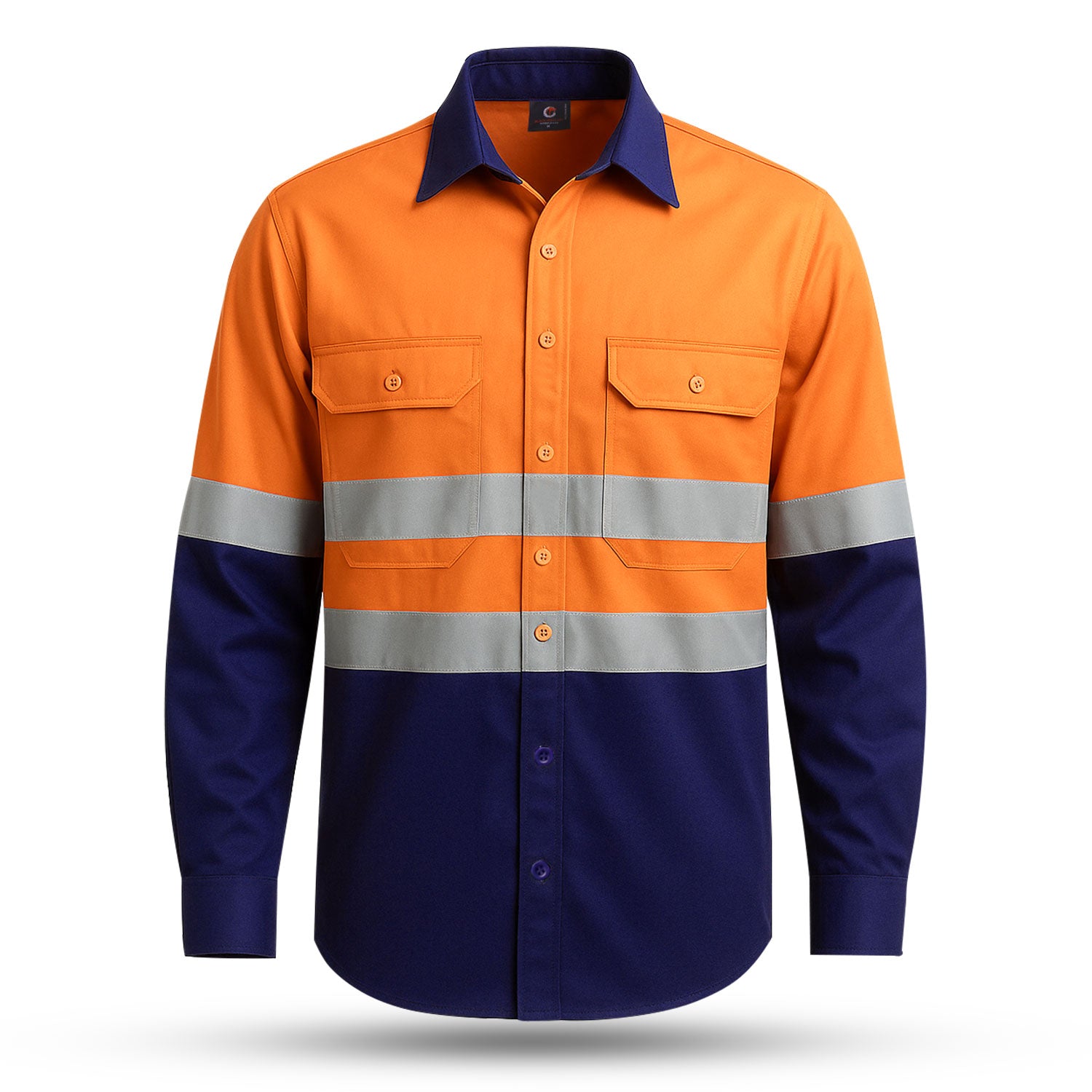 Hi-Vis Two-Tone Work Shirt — Orange/Navy with Reflective Tape (Long Sleeve)