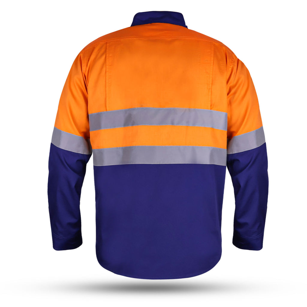 Hi-Vis Two-Tone Work Shirt — Orange/Navy with Reflective Tape (Long Sleeve)