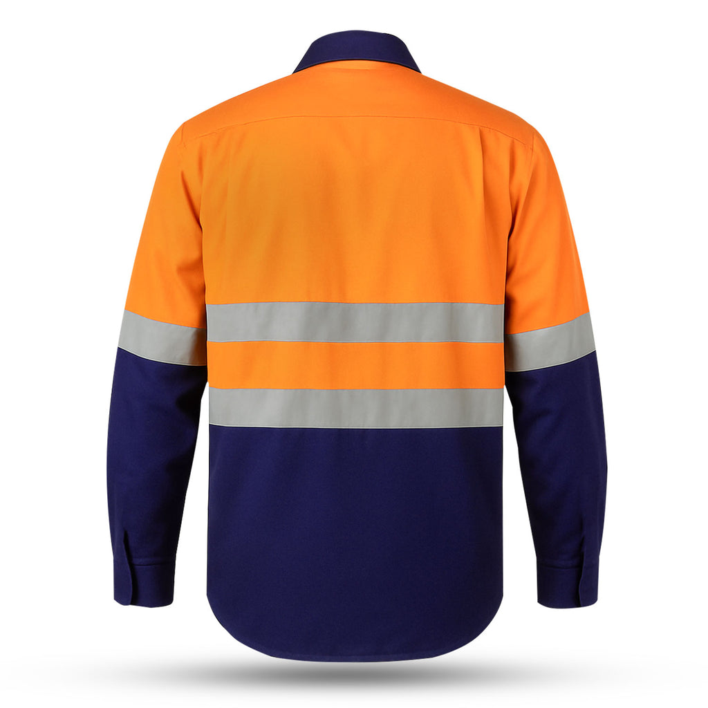 Hi-Vis Two-Tone Work Shirt — Orange/Navy with Reflective Tape (Long Sleeve)